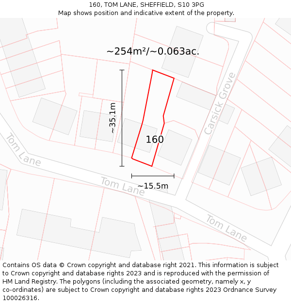 160, TOM LANE, SHEFFIELD, S10 3PG: Plot and title map
