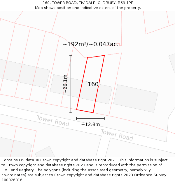 160, TOWER ROAD, TIVIDALE, OLDBURY, B69 1PE: Plot and title map