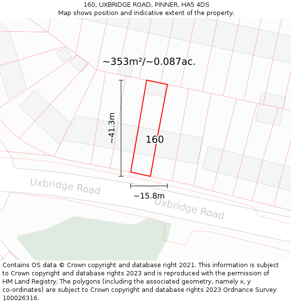 160, UXBRIDGE ROAD, PINNER, HA5 4DS: Plot and title map