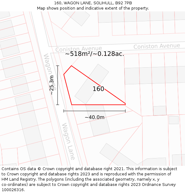 160, WAGON LANE, SOLIHULL, B92 7PB: Plot and title map