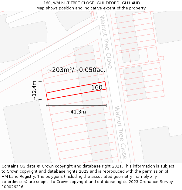 160, WALNUT TREE CLOSE, GUILDFORD, GU1 4UB: Plot and title map
