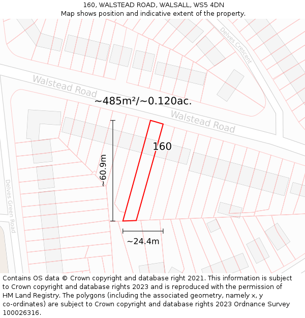 160, WALSTEAD ROAD, WALSALL, WS5 4DN: Plot and title map