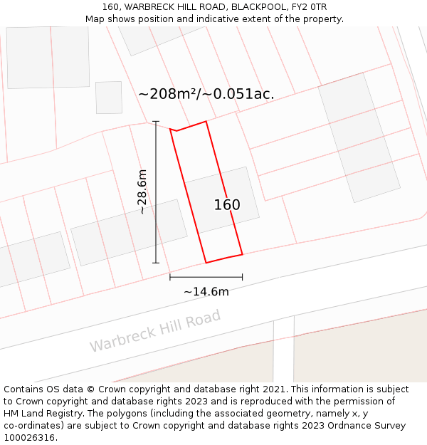 160, WARBRECK HILL ROAD, BLACKPOOL, FY2 0TR: Plot and title map