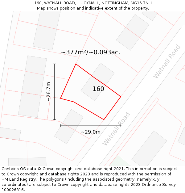 160, WATNALL ROAD, HUCKNALL, NOTTINGHAM, NG15 7NH: Plot and title map