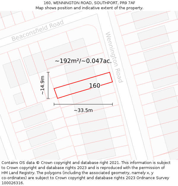 160, WENNINGTON ROAD, SOUTHPORT, PR9 7AF: Plot and title map