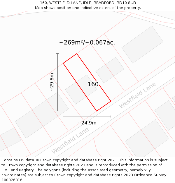 160, WESTFIELD LANE, IDLE, BRADFORD, BD10 8UB: Plot and title map
