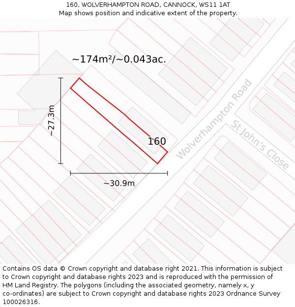 160, WOLVERHAMPTON ROAD, CANNOCK, WS11 1AT: Plot and title map
