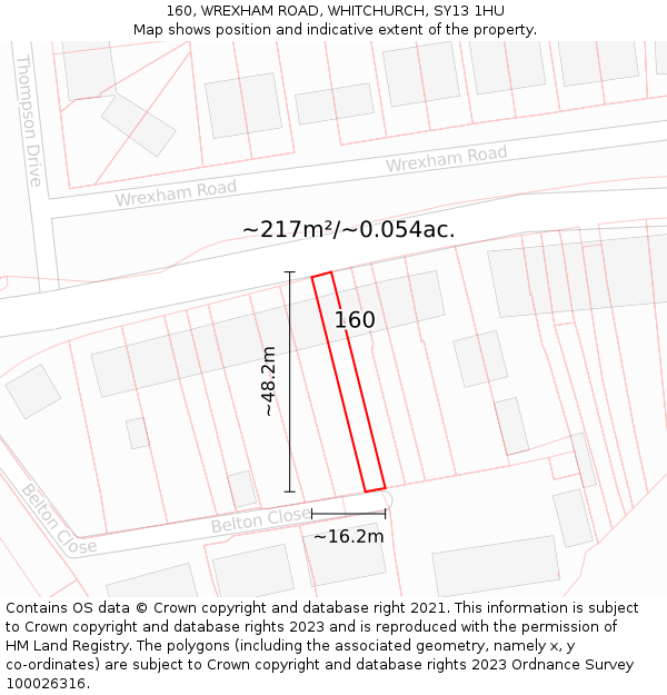 160, WREXHAM ROAD, WHITCHURCH, SY13 1HU: Plot and title map