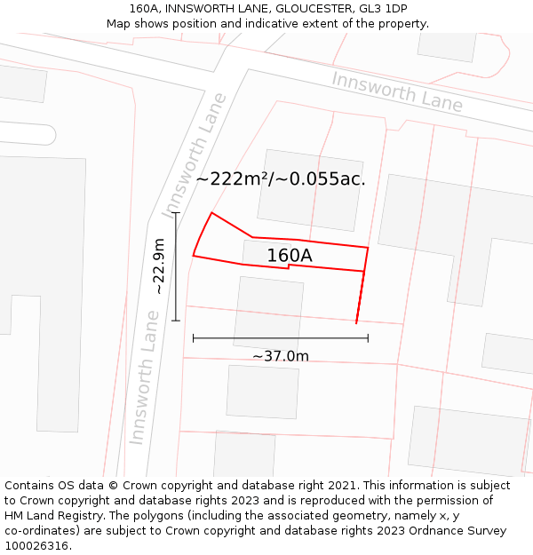 160A, INNSWORTH LANE, GLOUCESTER, GL3 1DP: Plot and title map