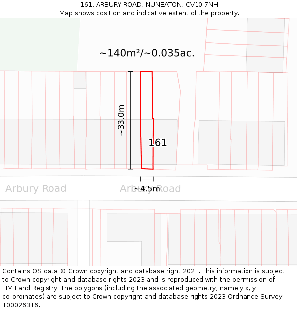 161, ARBURY ROAD, NUNEATON, CV10 7NH: Plot and title map