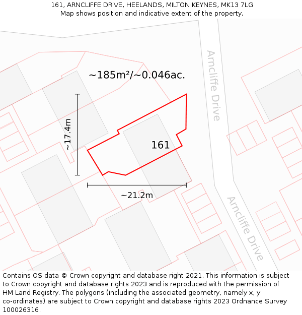 161, ARNCLIFFE DRIVE, HEELANDS, MILTON KEYNES, MK13 7LG: Plot and title map