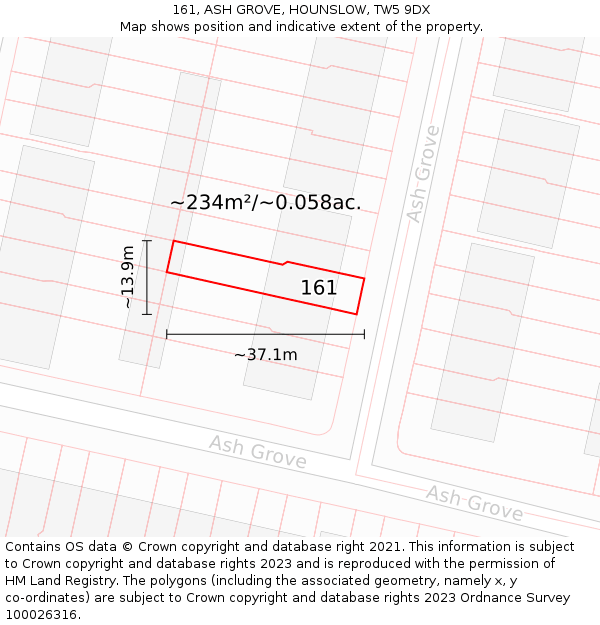 161, ASH GROVE, HOUNSLOW, TW5 9DX: Plot and title map