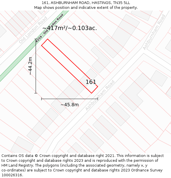 161, ASHBURNHAM ROAD, HASTINGS, TN35 5LL: Plot and title map