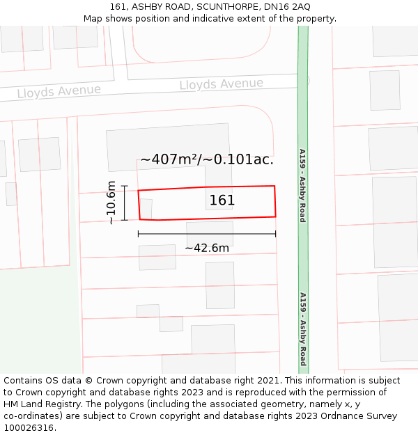 161, ASHBY ROAD, SCUNTHORPE, DN16 2AQ: Plot and title map