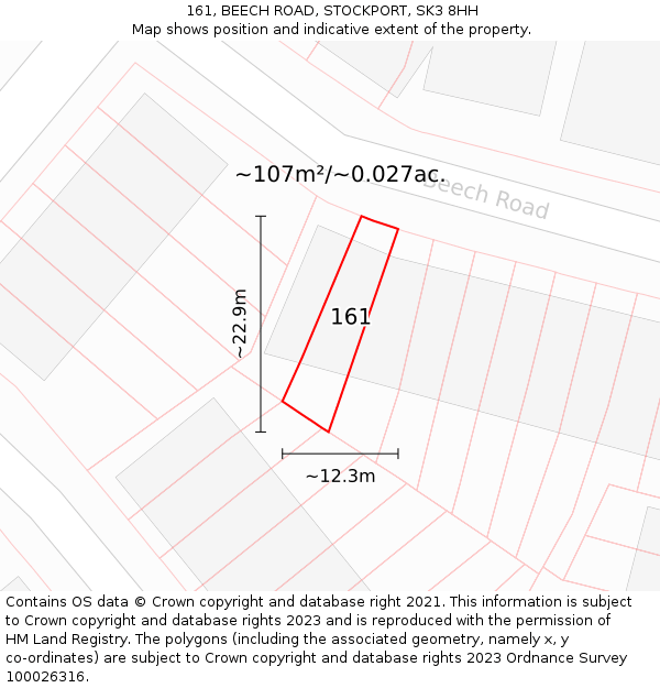 161, BEECH ROAD, STOCKPORT, SK3 8HH: Plot and title map