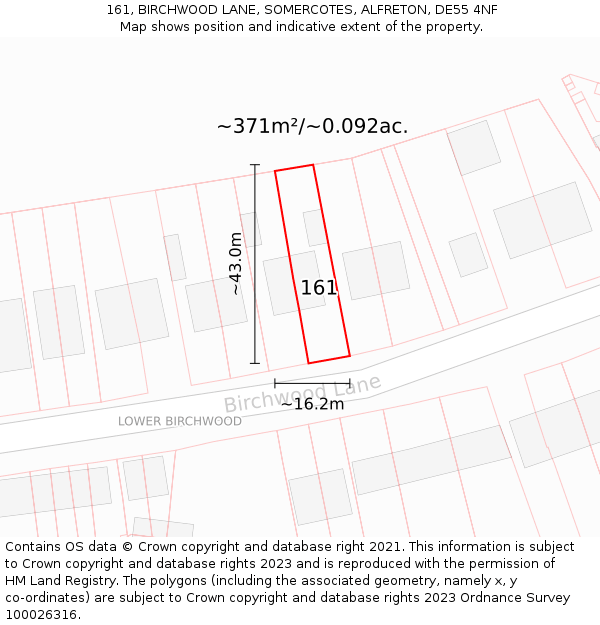 161, BIRCHWOOD LANE, SOMERCOTES, ALFRETON, DE55 4NF: Plot and title map