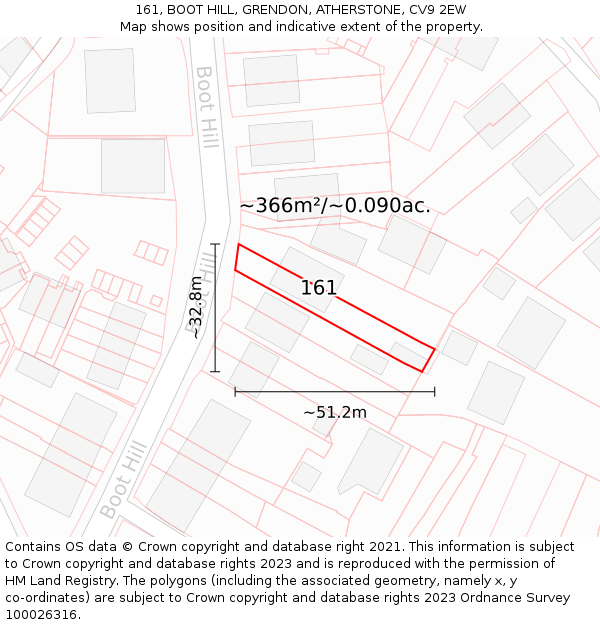 161, BOOT HILL, GRENDON, ATHERSTONE, CV9 2EW: Plot and title map