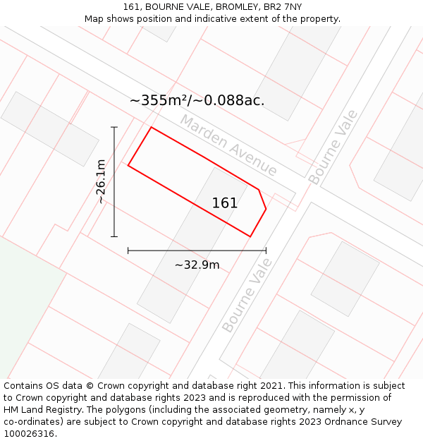 161, BOURNE VALE, BROMLEY, BR2 7NY: Plot and title map