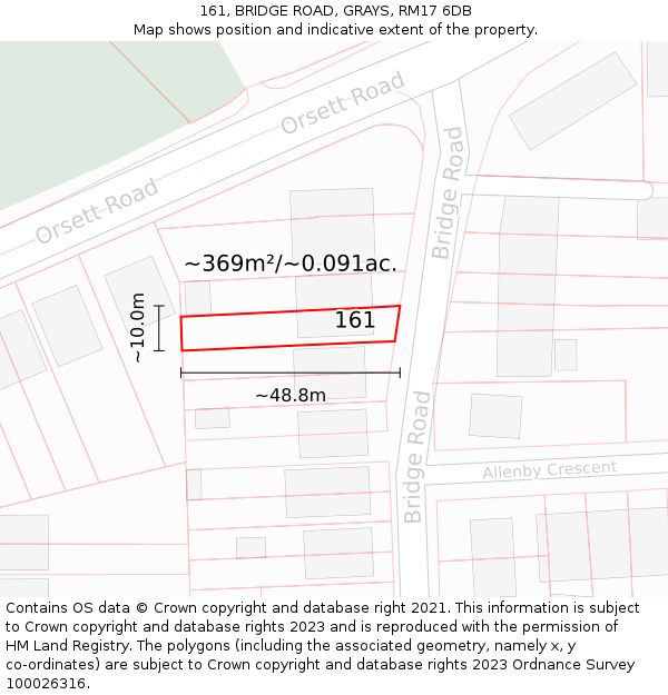 161, BRIDGE ROAD, GRAYS, RM17 6DB: Plot and title map