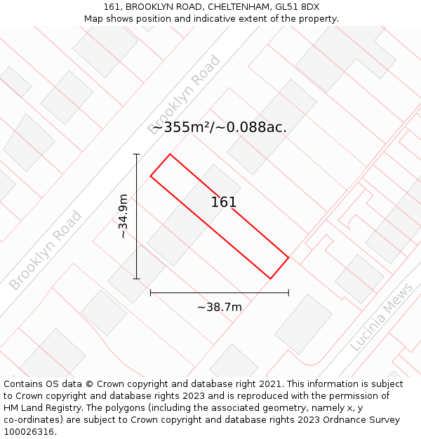161, BROOKLYN ROAD, CHELTENHAM, GL51 8DX: Plot and title map