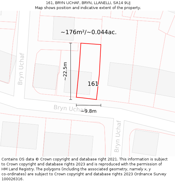 161, BRYN UCHAF, BRYN, LLANELLI, SA14 9UJ: Plot and title map
