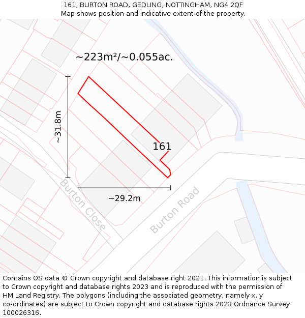 161, BURTON ROAD, GEDLING, NOTTINGHAM, NG4 2QF: Plot and title map