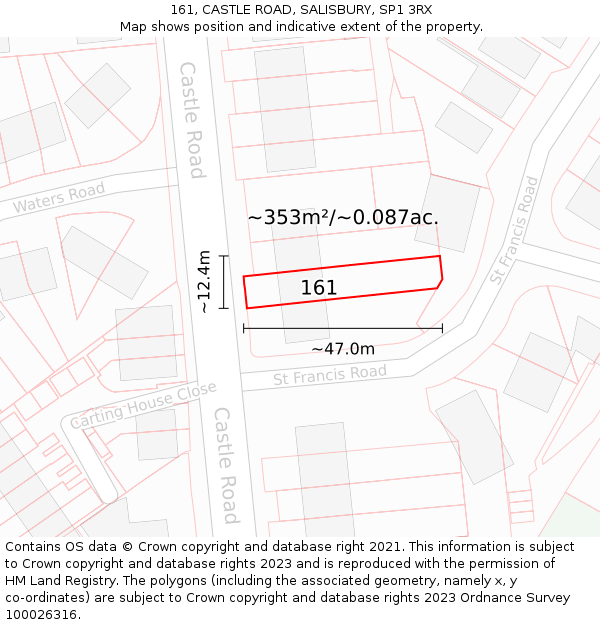 161, CASTLE ROAD, SALISBURY, SP1 3RX: Plot and title map