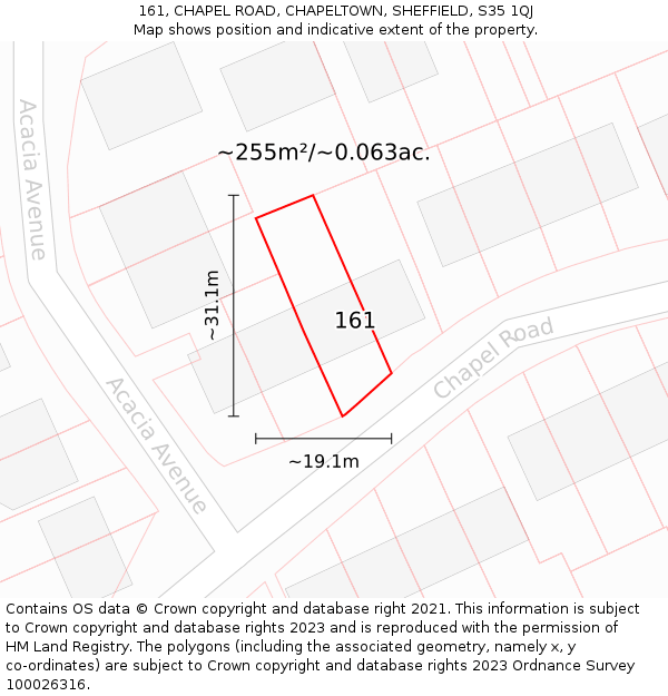 161, CHAPEL ROAD, CHAPELTOWN, SHEFFIELD, S35 1QJ: Plot and title map