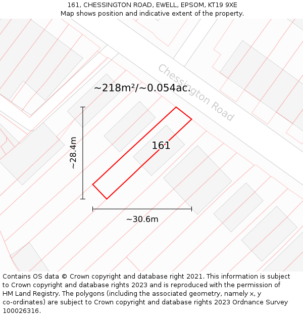 161, CHESSINGTON ROAD, EWELL, EPSOM, KT19 9XE: Plot and title map