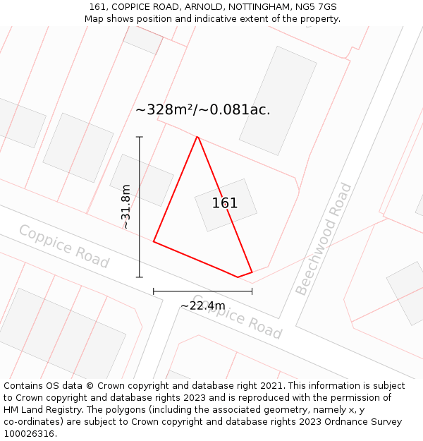 161, COPPICE ROAD, ARNOLD, NOTTINGHAM, NG5 7GS: Plot and title map