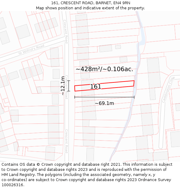 161, CRESCENT ROAD, BARNET, EN4 9RN: Plot and title map