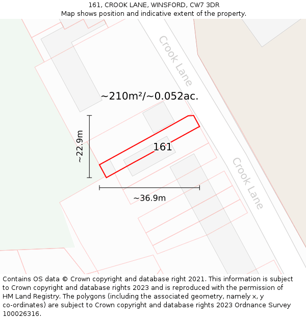 161, CROOK LANE, WINSFORD, CW7 3DR: Plot and title map