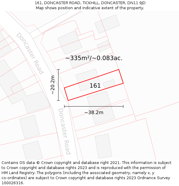 161, DONCASTER ROAD, TICKHILL, DONCASTER, DN11 9JD: Plot and title map