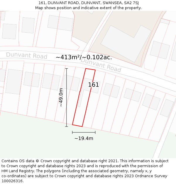 161, DUNVANT ROAD, DUNVANT, SWANSEA, SA2 7SJ: Plot and title map