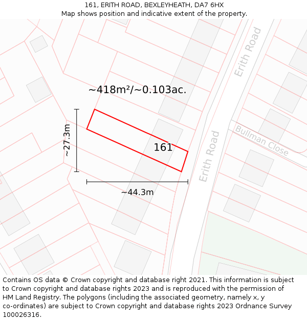 161, ERITH ROAD, BEXLEYHEATH, DA7 6HX: Plot and title map