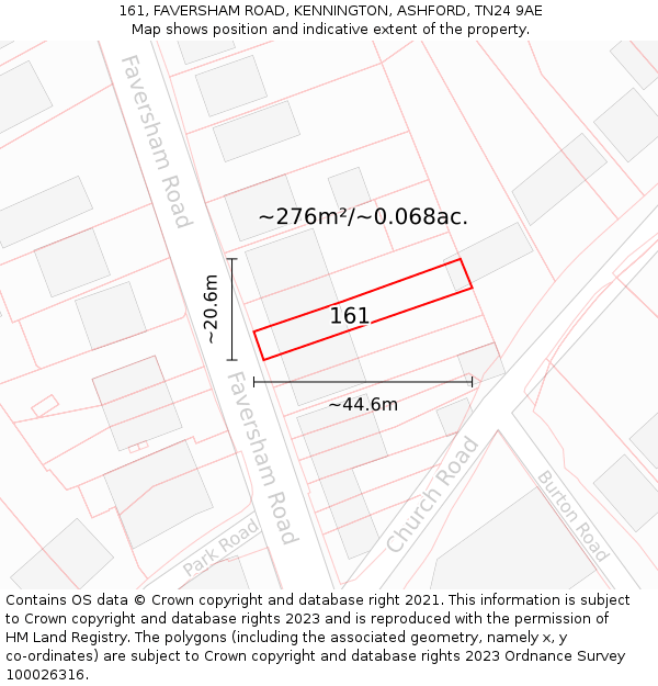 161, FAVERSHAM ROAD, KENNINGTON, ASHFORD, TN24 9AE: Plot and title map