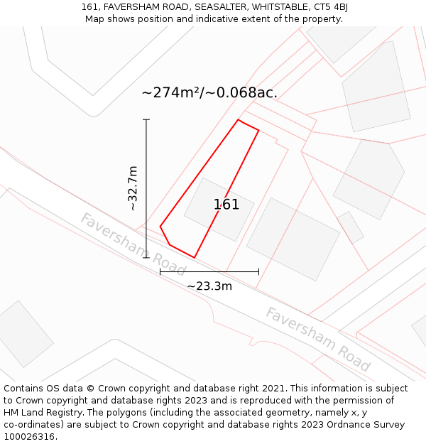 161, FAVERSHAM ROAD, SEASALTER, WHITSTABLE, CT5 4BJ: Plot and title map