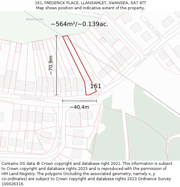 161, FREDERICK PLACE, LLANSAMLET, SWANSEA, SA7 9TT: Plot and title map