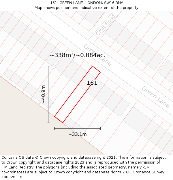161, GREEN LANE, LONDON, SW16 3NA: Plot and title map