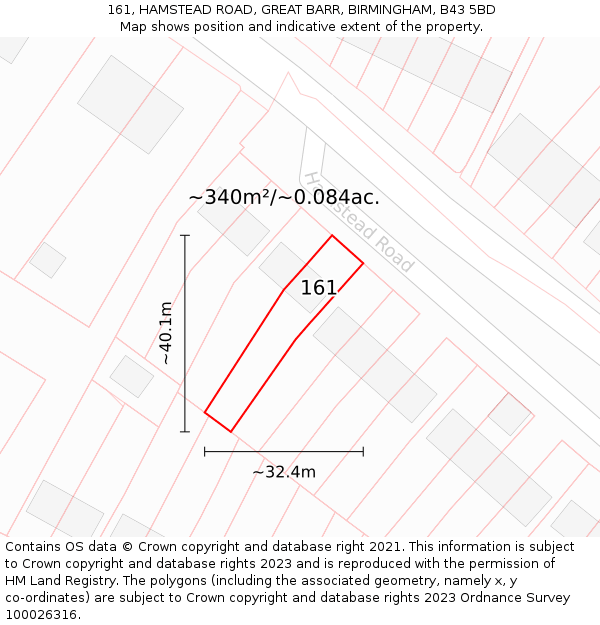 161, HAMSTEAD ROAD, GREAT BARR, BIRMINGHAM, B43 5BD: Plot and title map