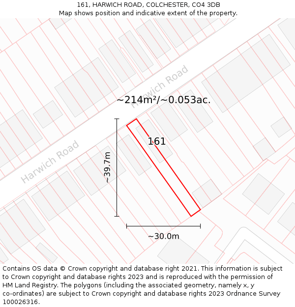 161, HARWICH ROAD, COLCHESTER, CO4 3DB: Plot and title map