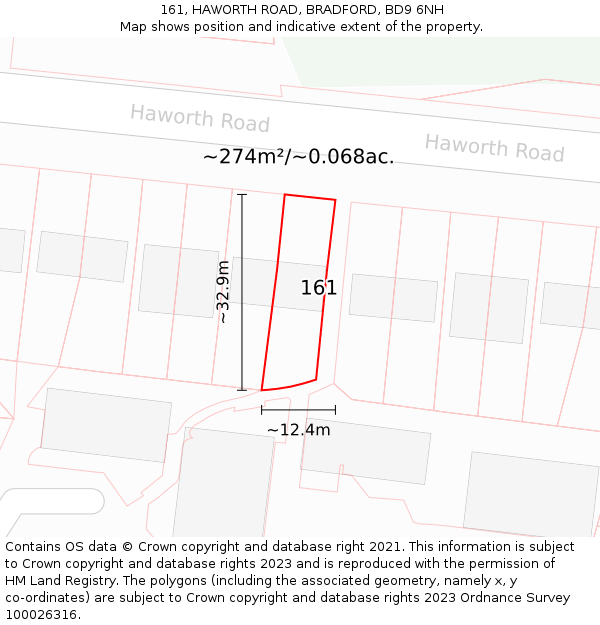 161, HAWORTH ROAD, BRADFORD, BD9 6NH: Plot and title map