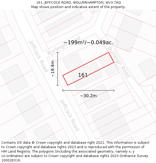 161, JEFFCOCK ROAD, WOLVERHAMPTON, WV3 7AQ: Plot and title map