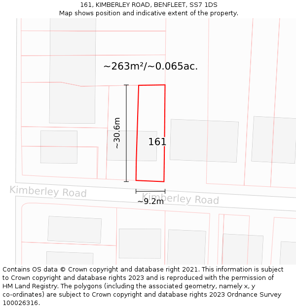 161, KIMBERLEY ROAD, BENFLEET, SS7 1DS: Plot and title map
