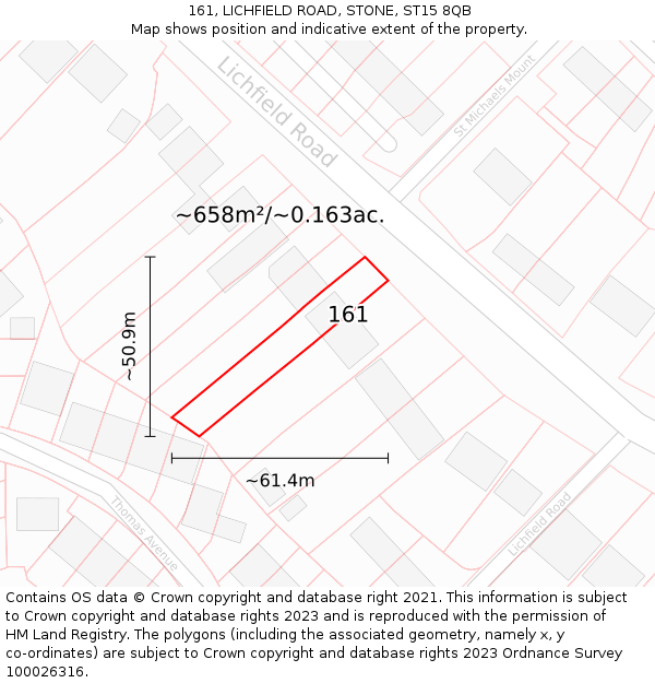161, LICHFIELD ROAD, STONE, ST15 8QB: Plot and title map