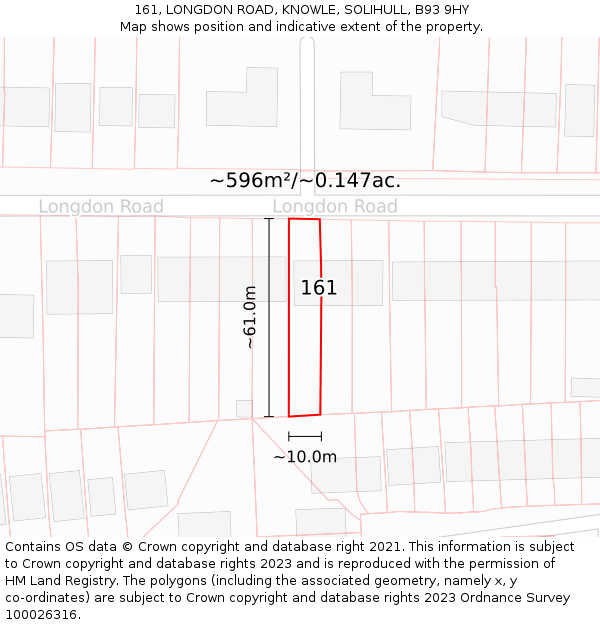 161, LONGDON ROAD, KNOWLE, SOLIHULL, B93 9HY: Plot and title map