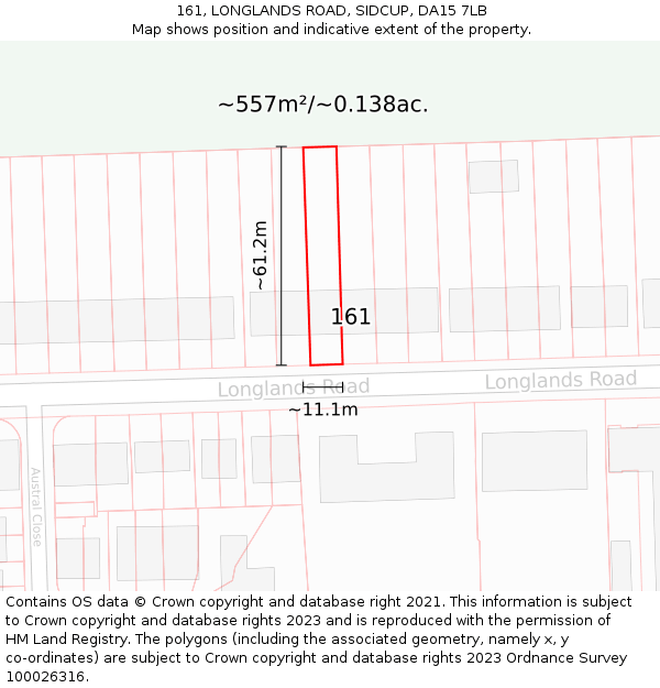 161, LONGLANDS ROAD, SIDCUP, DA15 7LB: Plot and title map