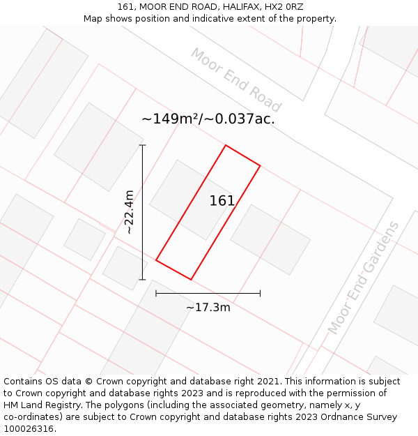 161, MOOR END ROAD, HALIFAX, HX2 0RZ: Plot and title map