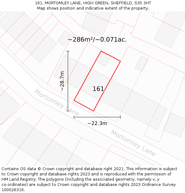 161, MORTOMLEY LANE, HIGH GREEN, SHEFFIELD, S35 3HT: Plot and title map