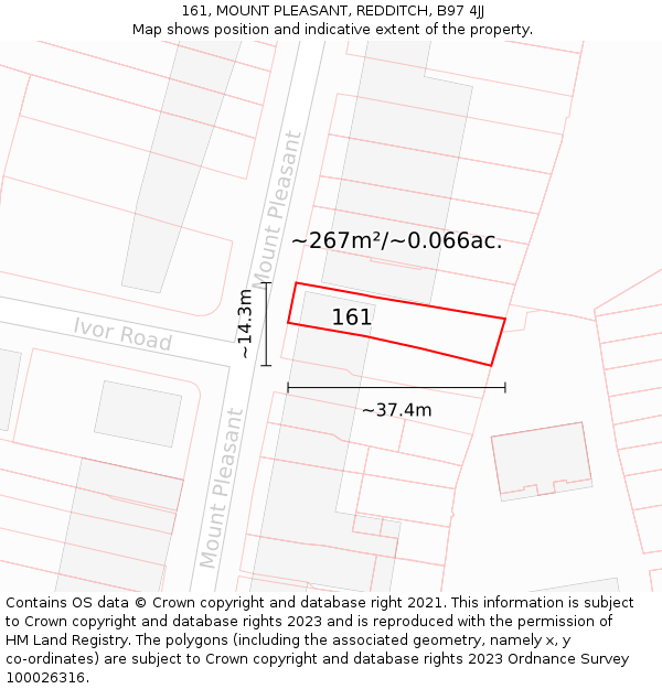 161, MOUNT PLEASANT, REDDITCH, B97 4JJ: Plot and title map
